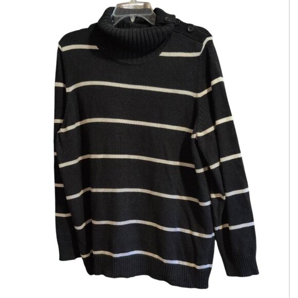 Carroll Reed Sweater Black with White Stripped Knitted Turtleneck Long Sleeve - Picture 1 of 6
